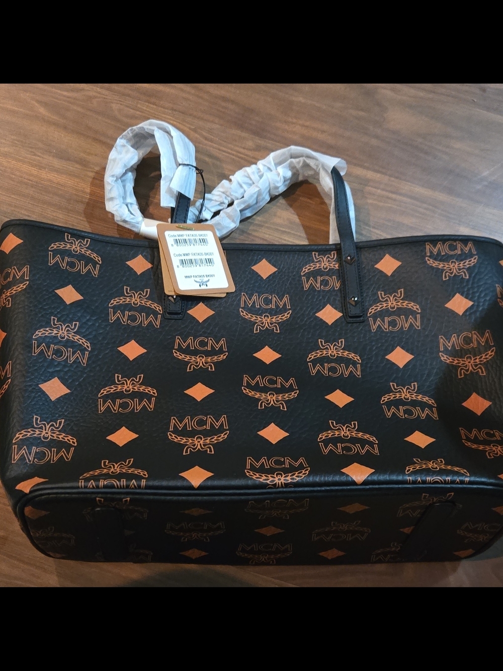 MCM Black Tote Bag with Cognac Logo Print